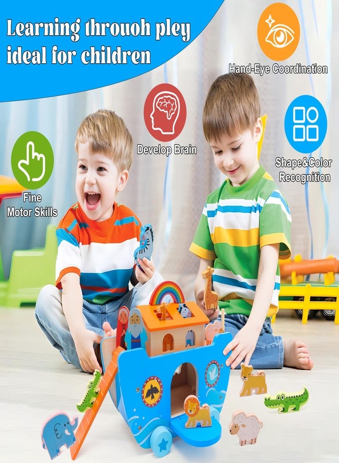 Yelakey Wooden Noah's Ark Toy Baptism Gifts for 1 2 3 4 Years Old Baby Boy and Girl Montessori Educational Toy for Toddlers with Bible Story Animal Shape Sorter - Image 4